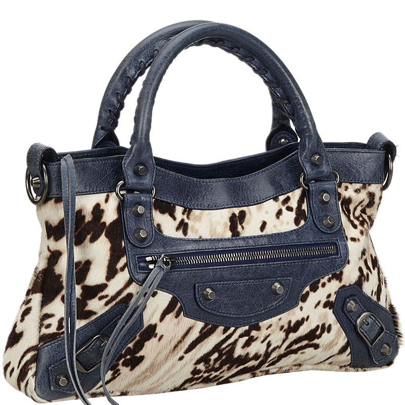 

Balenciaga White Motocross Pony Hair Handbag, Brown