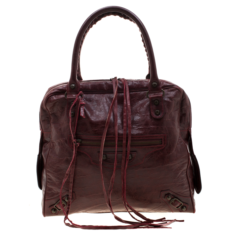 Balenciaga Red Leather Motocross Classic Bowling Bag