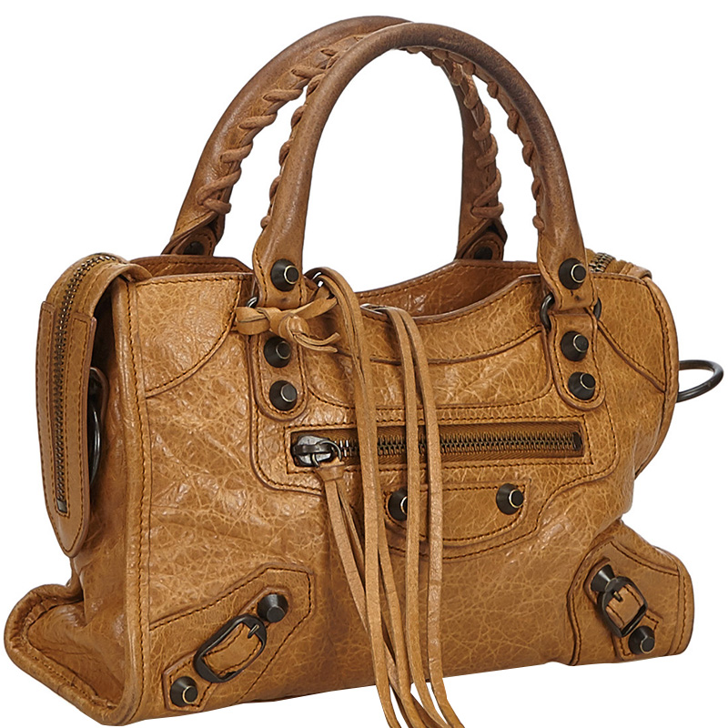 

Balenciaga Light Brown Leather Motocross Giant City Satchel