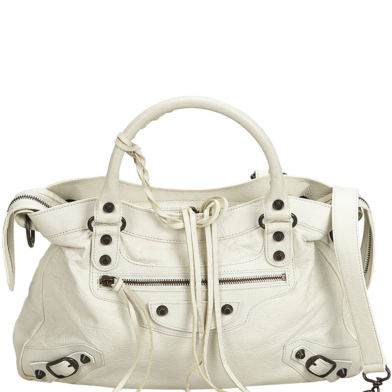 Buy Balenciaga White Leather Motocross Classic First Satchel 216571 at ...