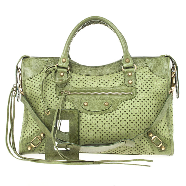 Balenciaga Green Perforated Classic Gold City Bag Balenciaga | The ...