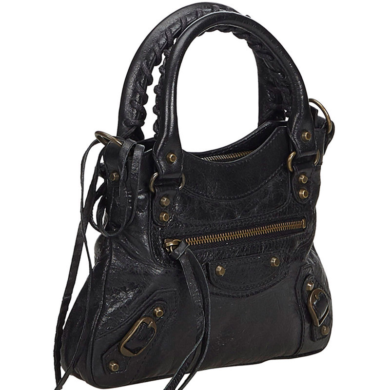 

Balenciaga Black Leather Motocross Nano City Bag