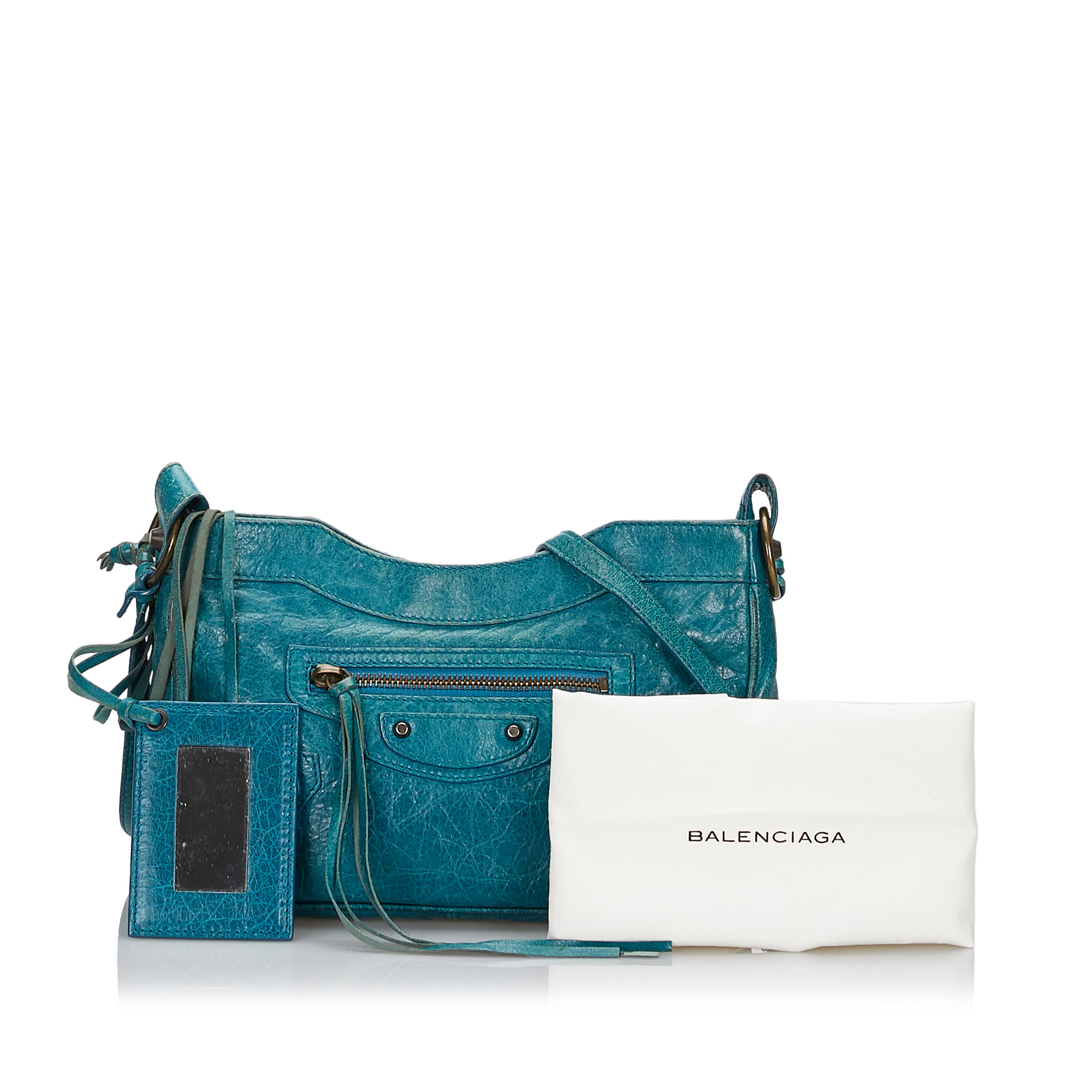 blue leather crossbody purse