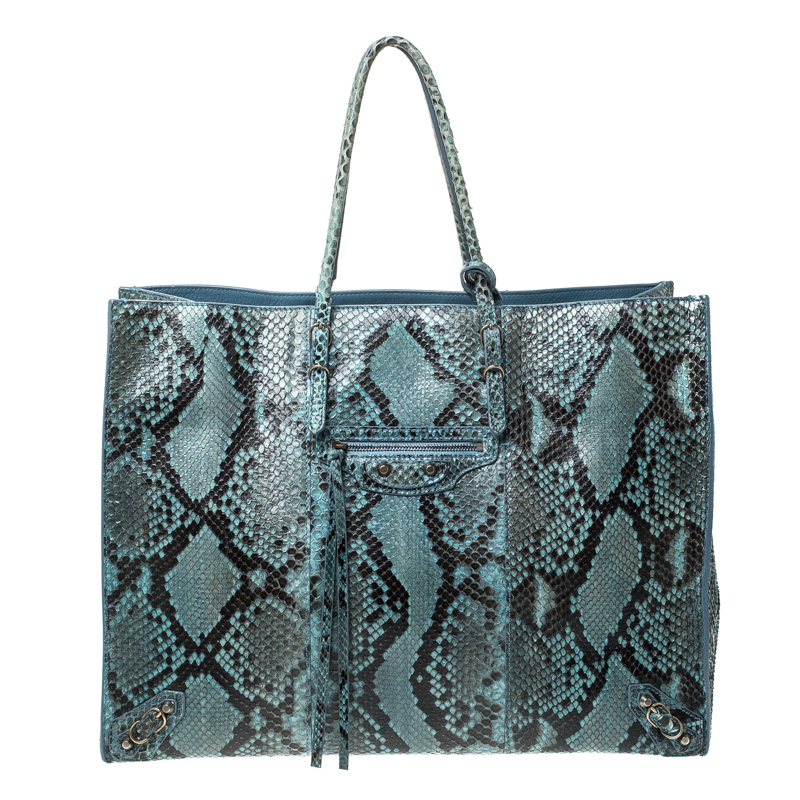 Balenciaga Blue Python Leather Papier A4 Tote