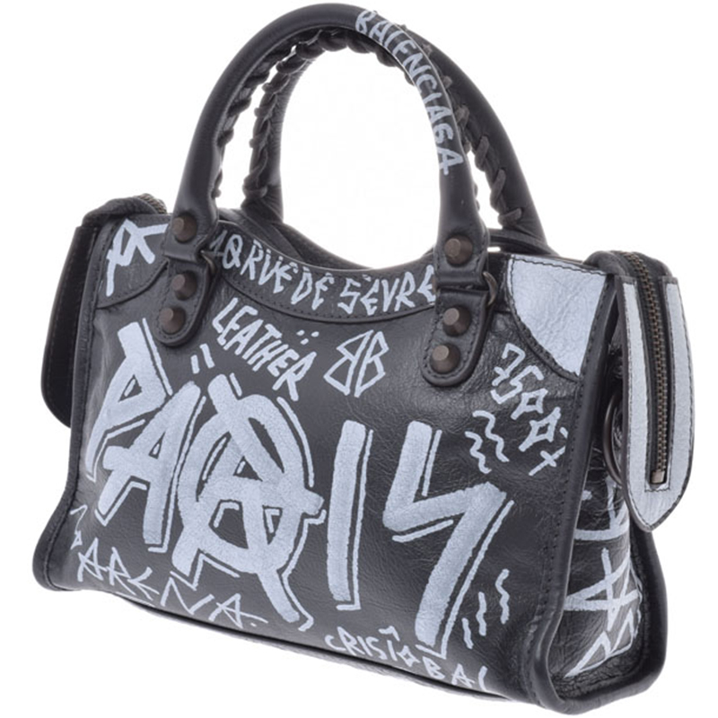 

Balenciaga Black Leather Graffiti Mini City Bag