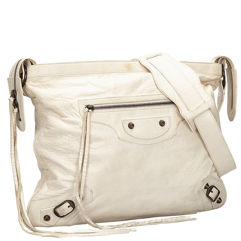 

Balenciaga White Leather Motocross Classic Day Messenger Bag