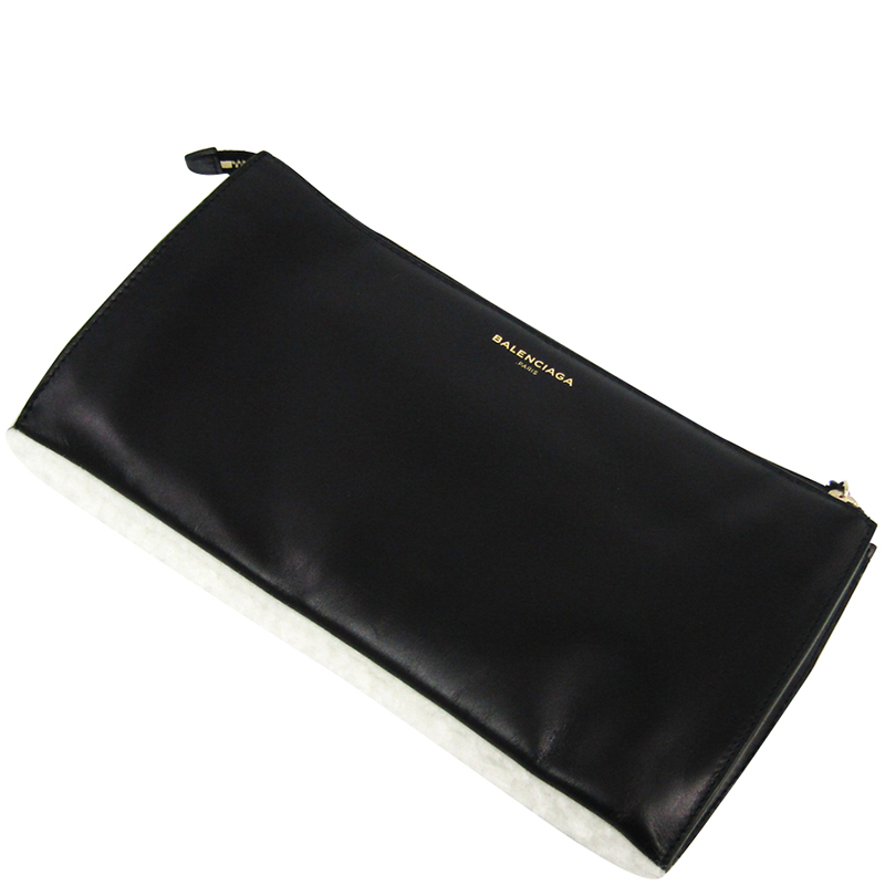

Balenciaga Black/White Fur Leather Clutch Bag
