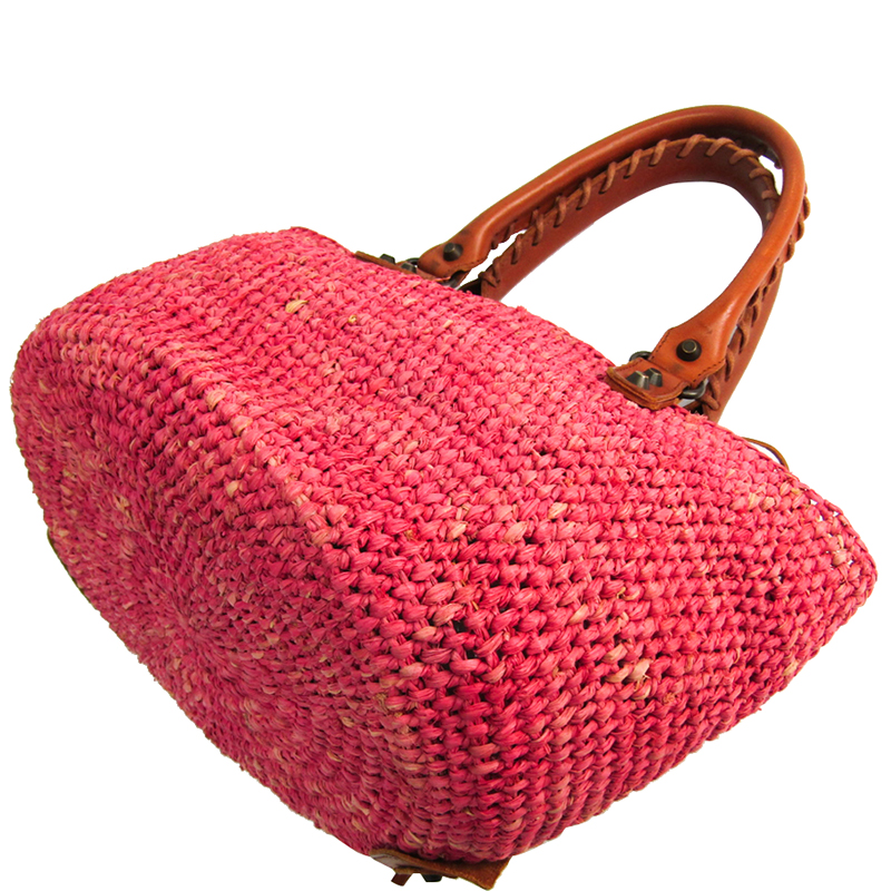 

Balenciaga Pink Raffia Motocross Classic Tote