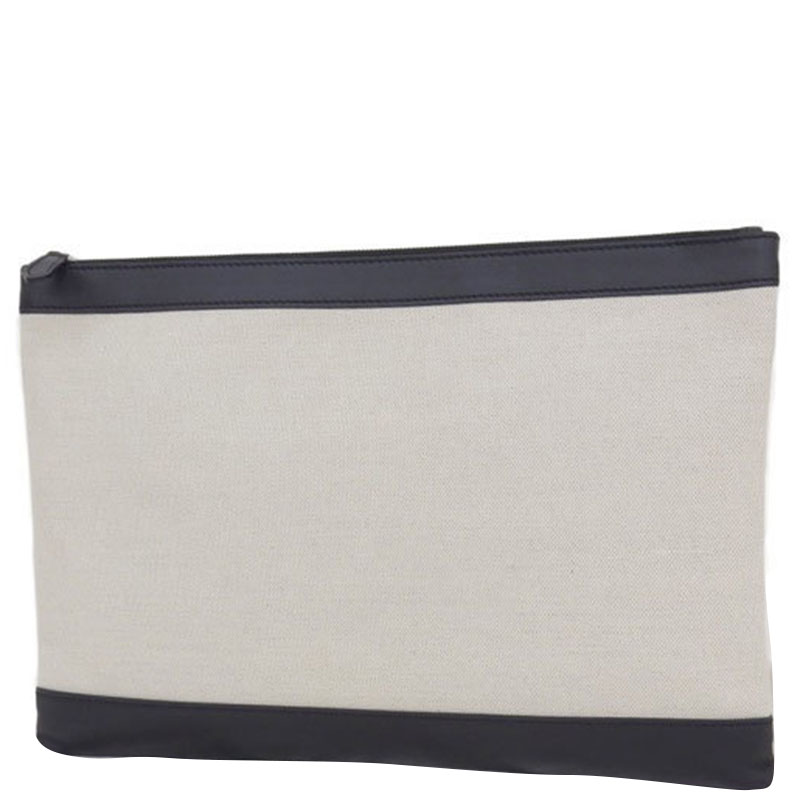 

Balenciaga Black/Ivory Canvas Leather Navy Clip Clutch, Multicolor