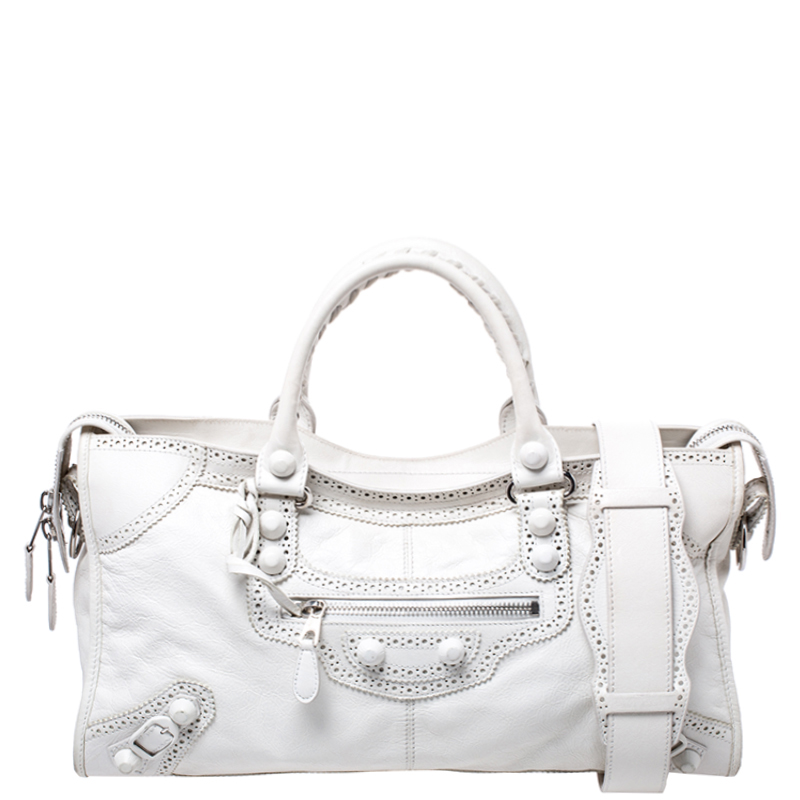Pre Owned Balenciaga Off White Leather Giant Brogues Covered 21 Part Time Tote