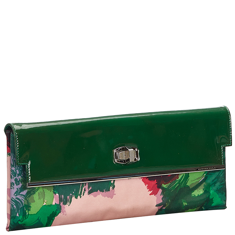 

Balenciaga Green Satin And Patent Leather Clutch Bag