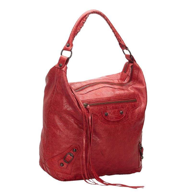 

Balenciaga Red Leather Motocross Classic Day Bag