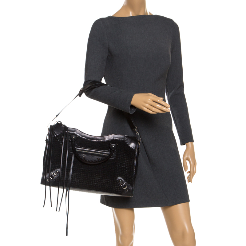 

Balenciaga Black Leather and Mesh Silver Hardware City Bag