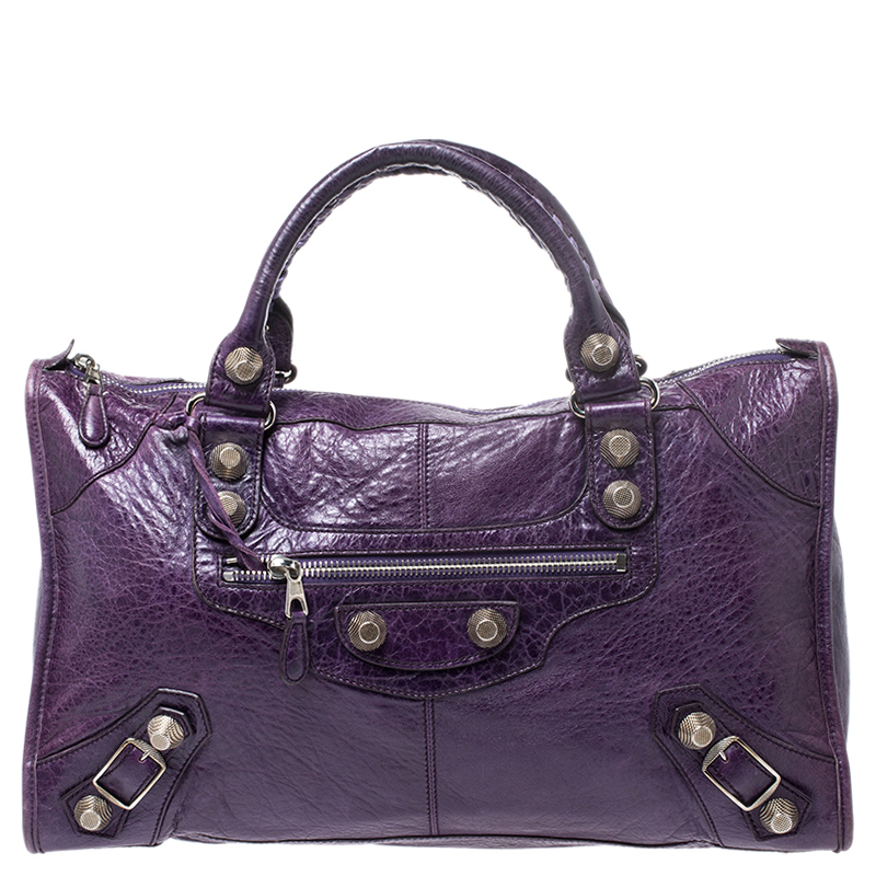 Pre-owned Balenciaga Violet Leather Giant 21 Work Tote In Purple
