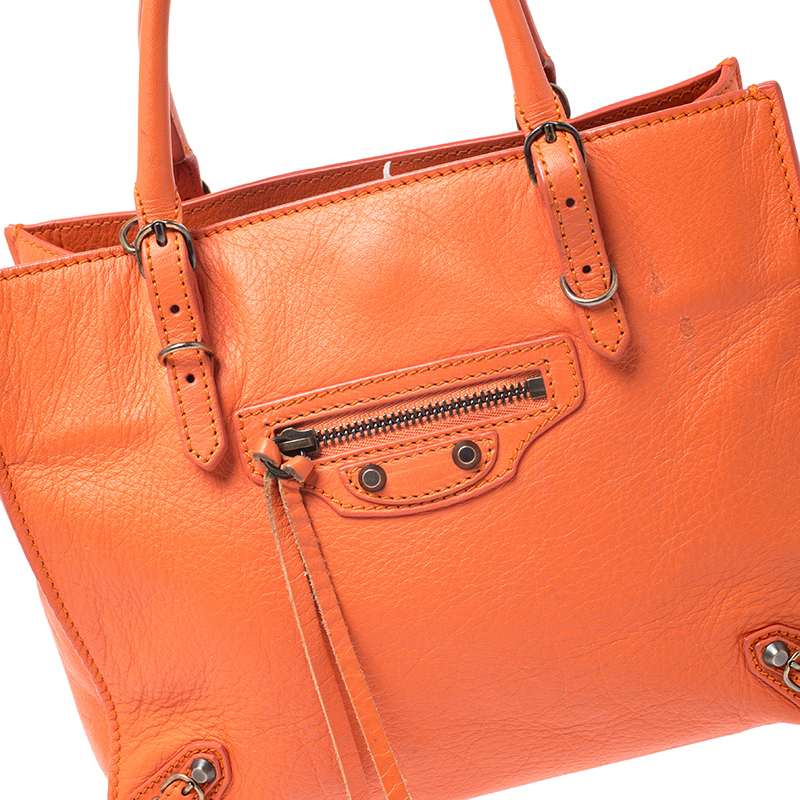 Papier leather tote Balenciaga Orange in Leather - 26118592