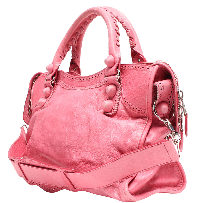 

Balenciaga Pink Leather Motocross Leather Giant City Satchel