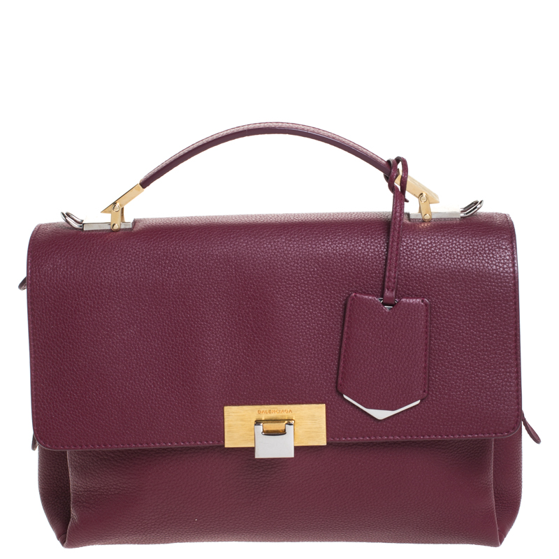 مملوكة مسبقًا Balenciaga Burgundy Leather Le Dix Top Handle Bag