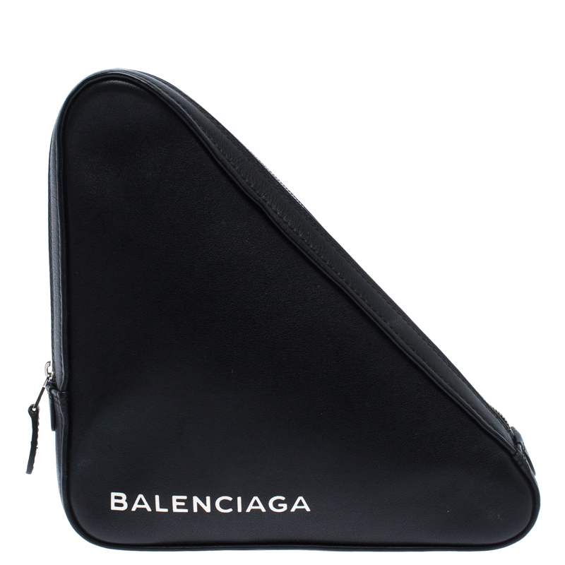 Balenciaga Black Leather Printed Triangle Pouch