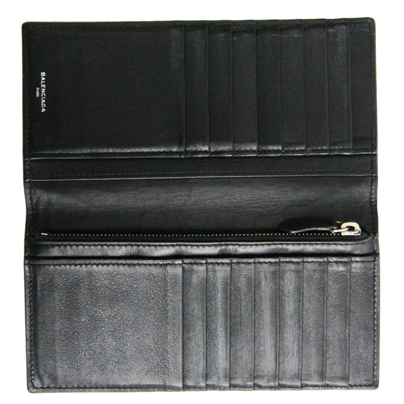 

Balenciaga Black Leather Punching Logo Long Wallet