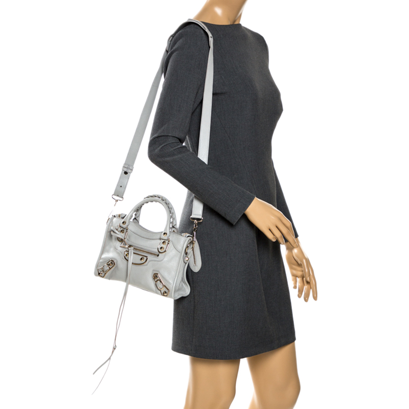 

Balenciaga Light Grey Leather Mini Metallic Edge City Bag