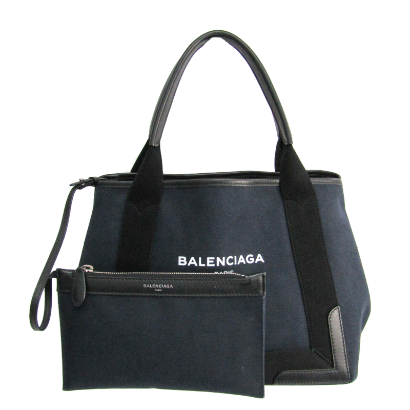 Pre-owned Balenciaga Black/navy Canvas And Leather Navy Cabas S Tote