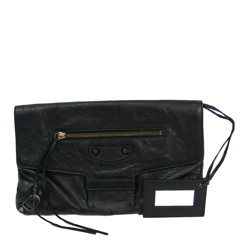 Pre-owned Balenciaga Black Leather Giant Clutch Bag