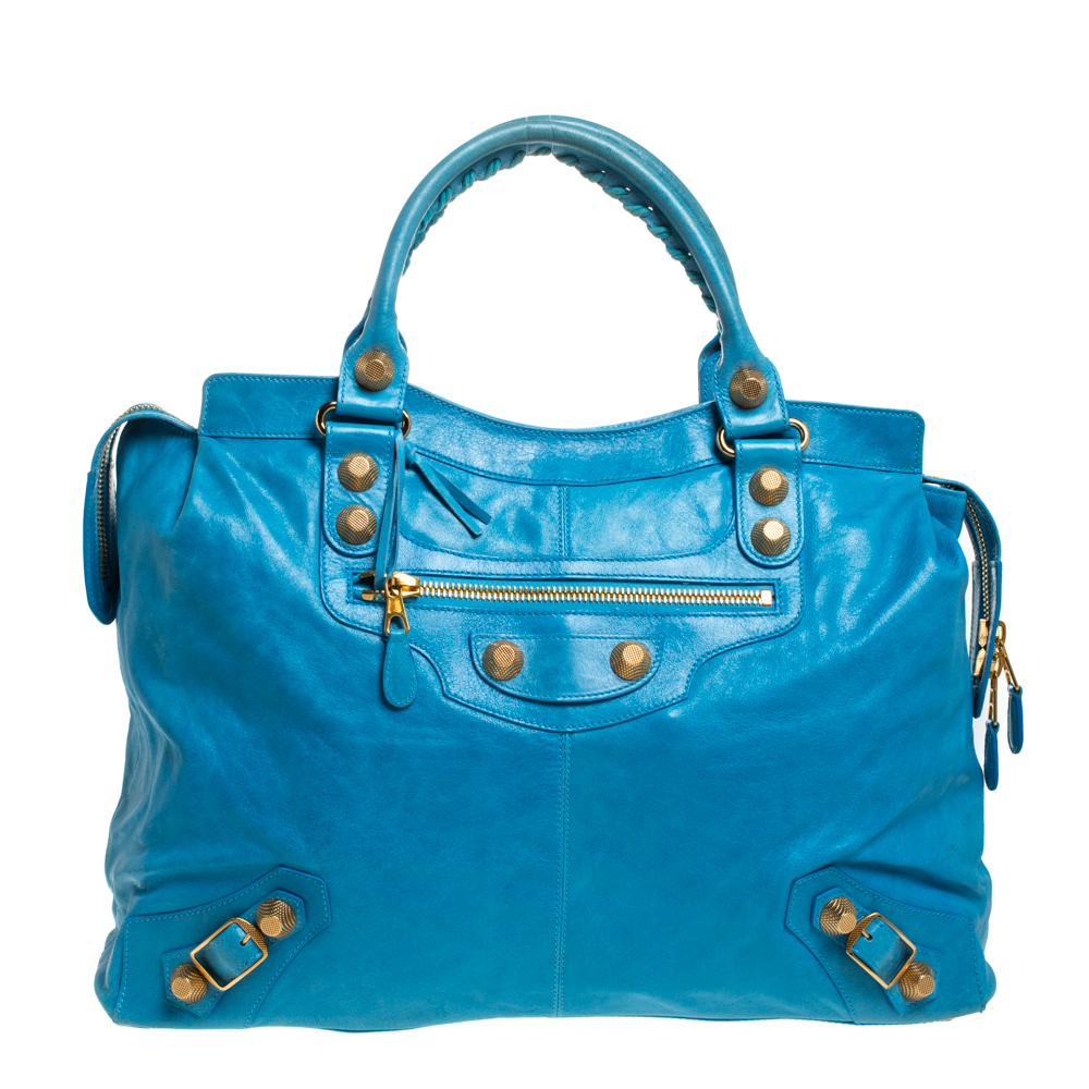 Pre-owned Balenciaga Sky Blue Leather Giant 21 Gold Hardware Rtt Bag