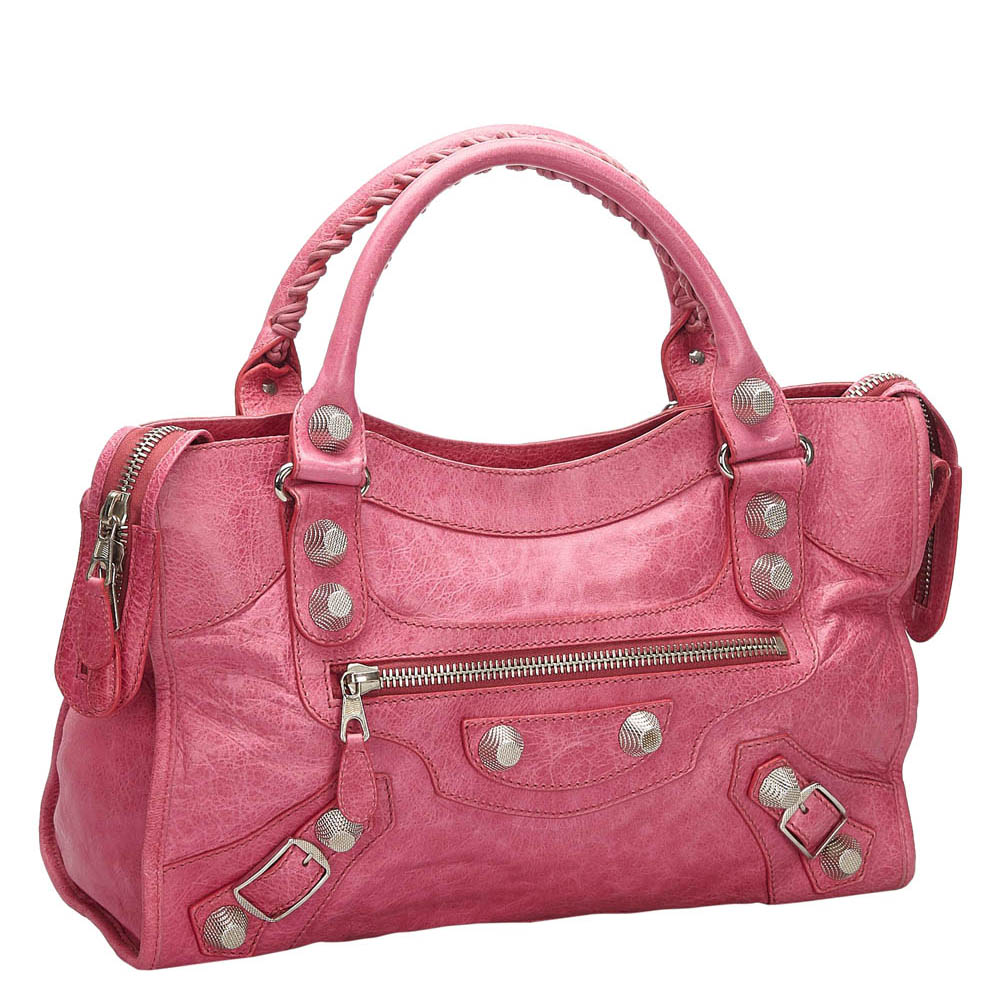 

Balenciaga Pink Leather Motocross Giant City Satchel