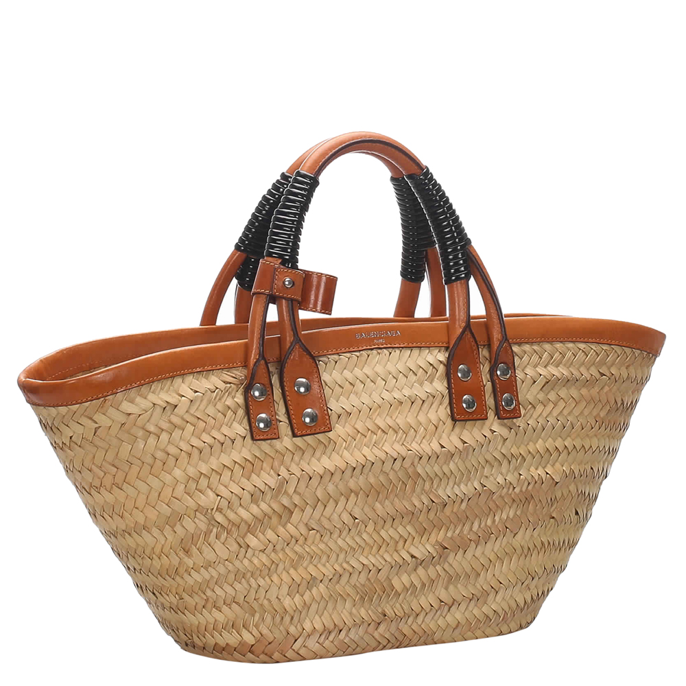 

Balenciaga Brown Straw Bistrot Panier Tote, Beige