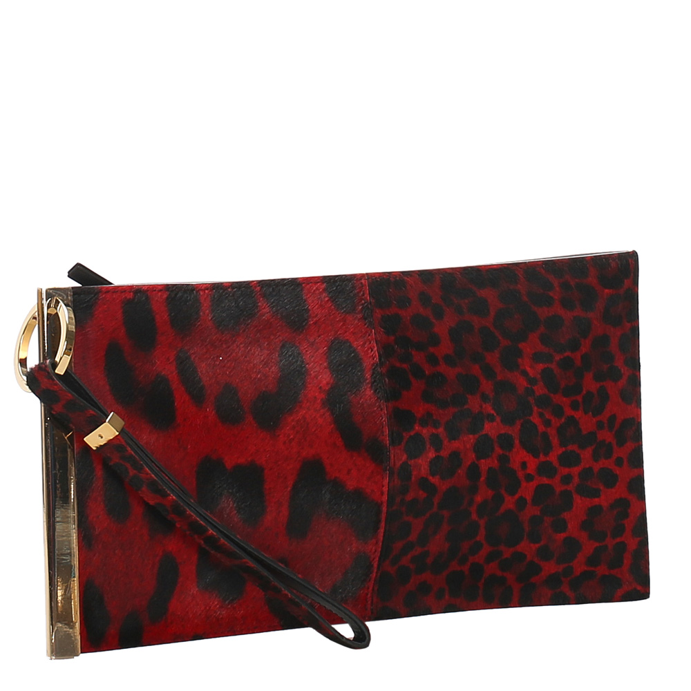 

Balenciaga Red Leopard Print Pony Hair Flat Clutch Bag, Black