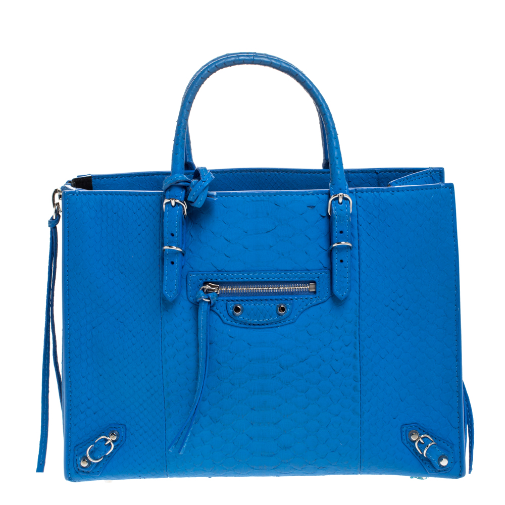 مملوكة مسبقًا Balenciaga Blue Python Papier A6 Side Zip Tote