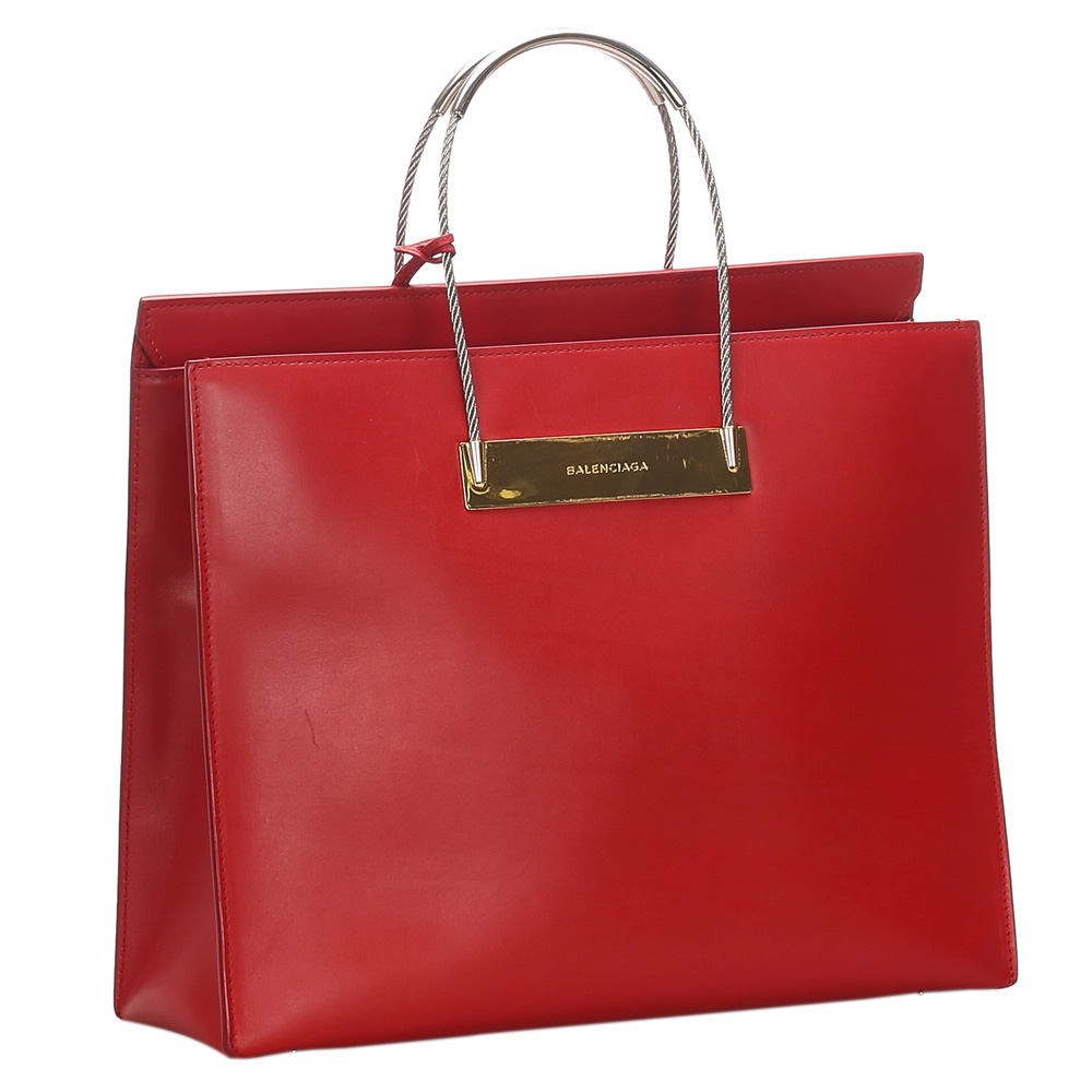 

Balenciaga Red Leather Cable Shopper Tote Bag