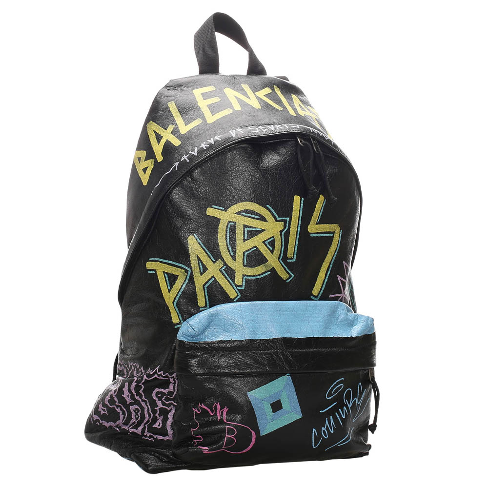 

Balenciaga Black Graffiti Explorer Leather Backpack