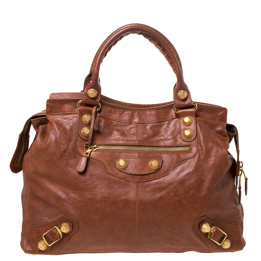 Pre Owned Balenciaga Cumin Leather Giant 21 Gold Hardware RTT Bag