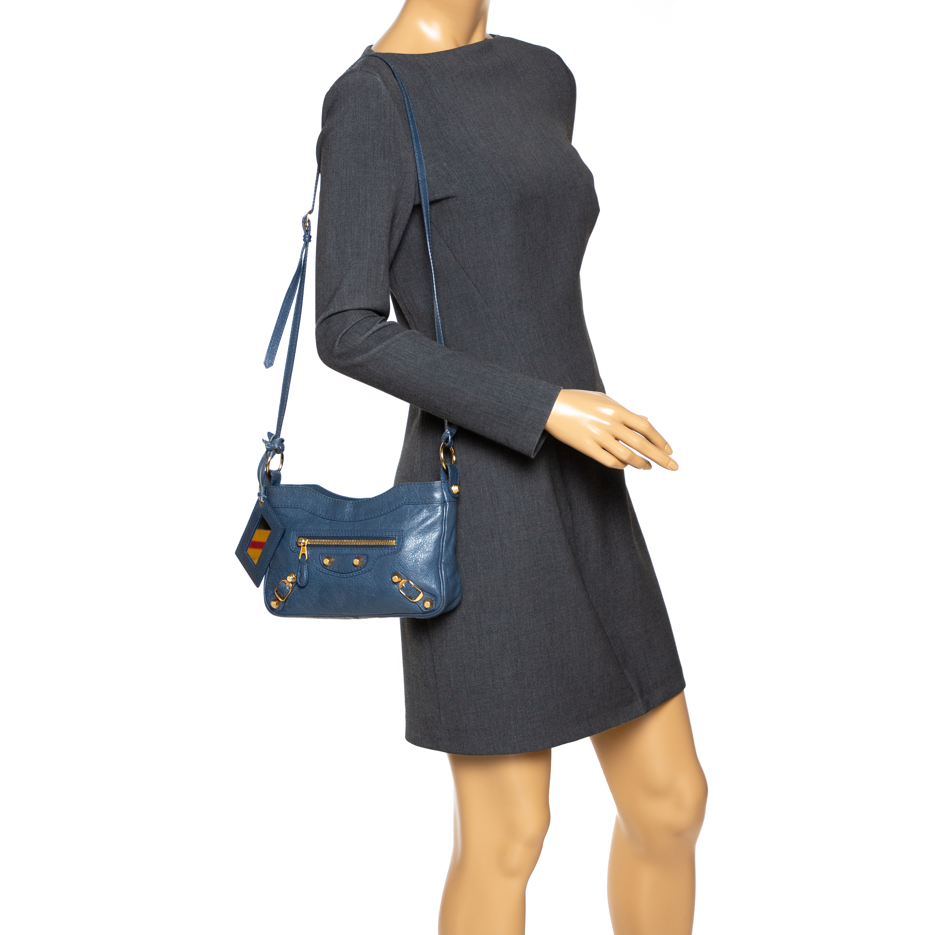 

Balenciaga Bleu Mineral Leather Hip Shoulder Bag, Blue