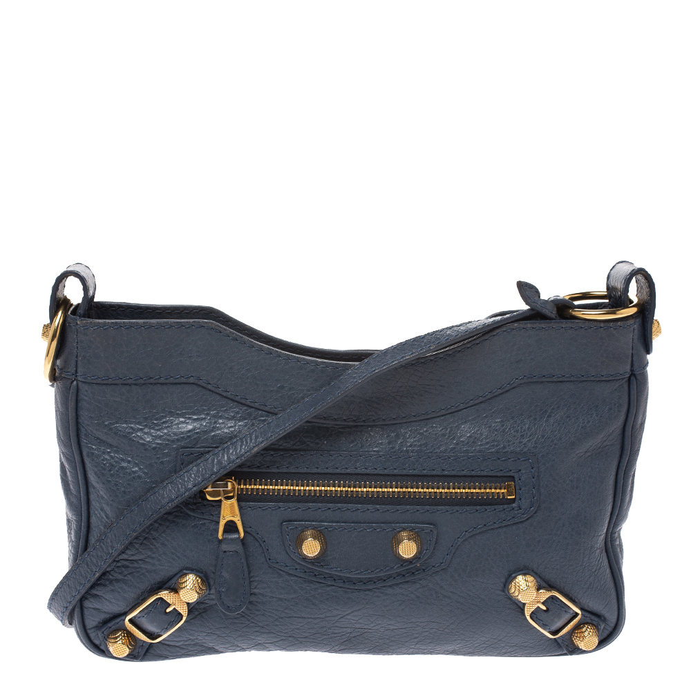 Pre Owned Balenciaga Bleu Mineral Leather Hip Shoulder Bag