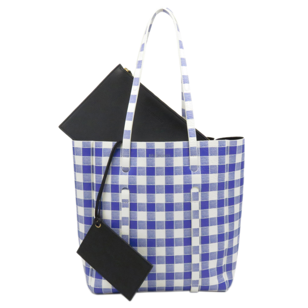 

Balenciaga Blue Leather Plaid Tote Bag