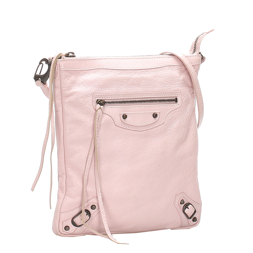 

Balenciaga Pink Lambskin Leather Motocross Classic Flat Crossbody Bag