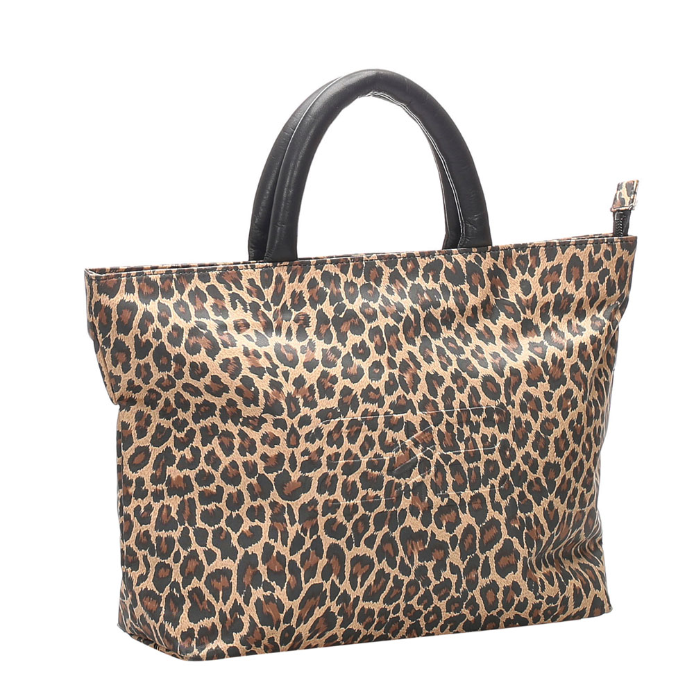 

Balenciaga Brown/Black Leather Nylon Leopard Print Tote Bag