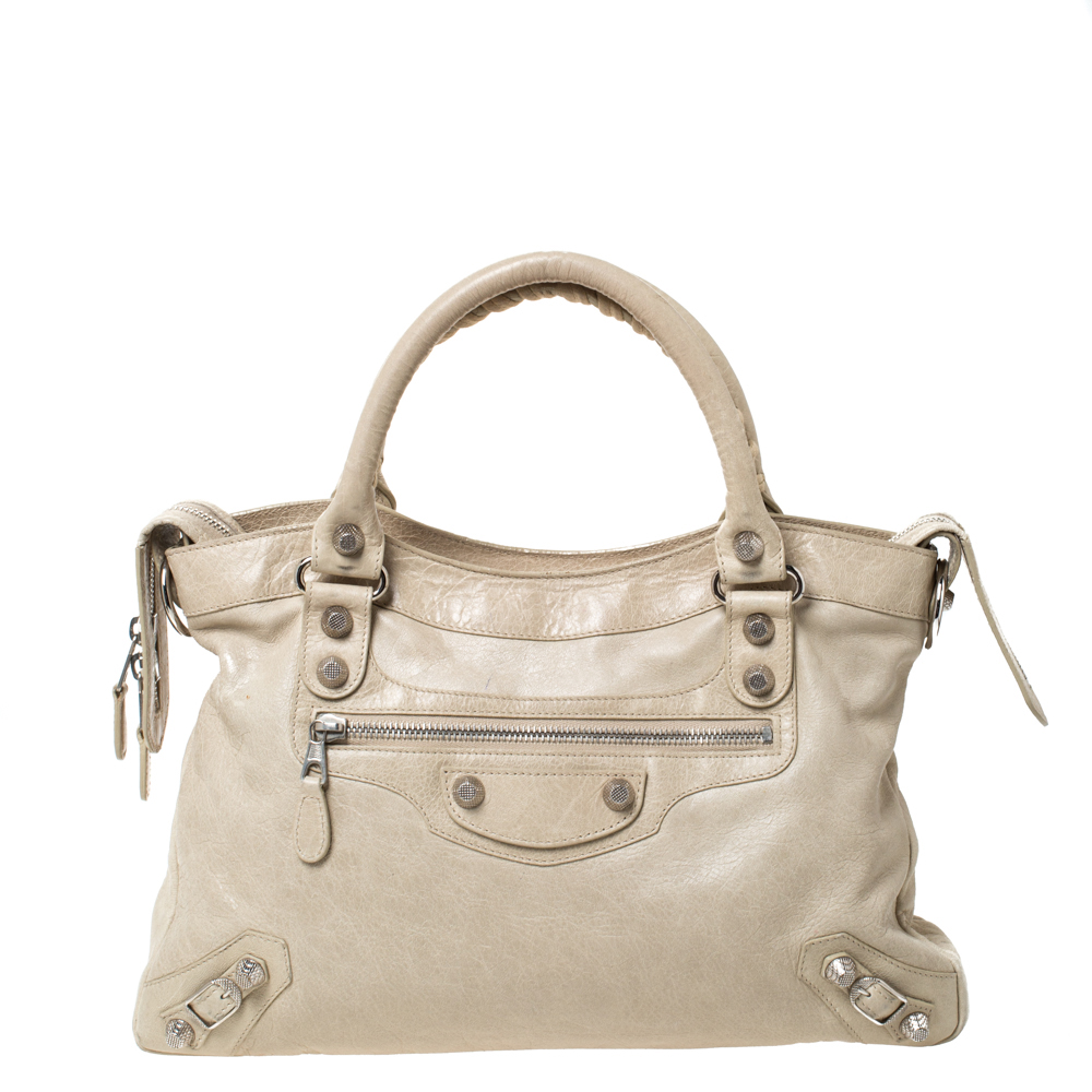 Shop Pre-owned Balenciaga Oryx Leather Rsh First Tote In Beige