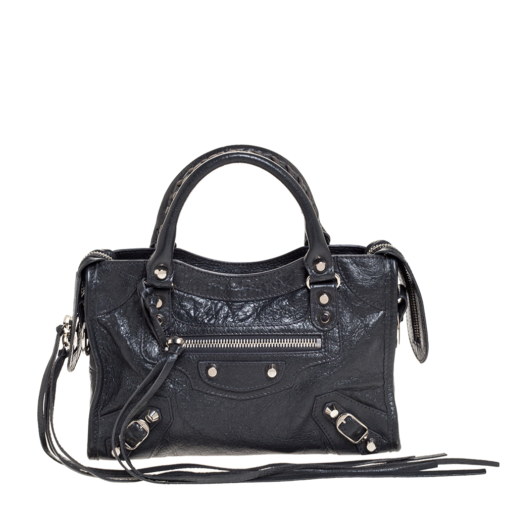 Pre Owned  Balenciaga Grey Leather Mini Classic Edge City Bag