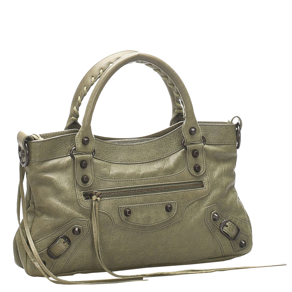 

Balenciaga Green Leather Motocross Classic First Leather Satchel Bag