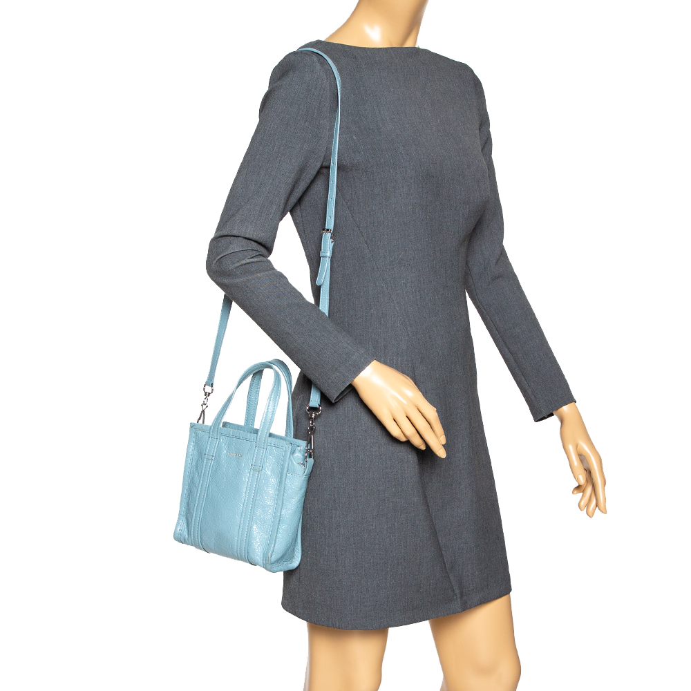 

Balenciaga Powder Blue Crinkled Leather  Bazar Tote