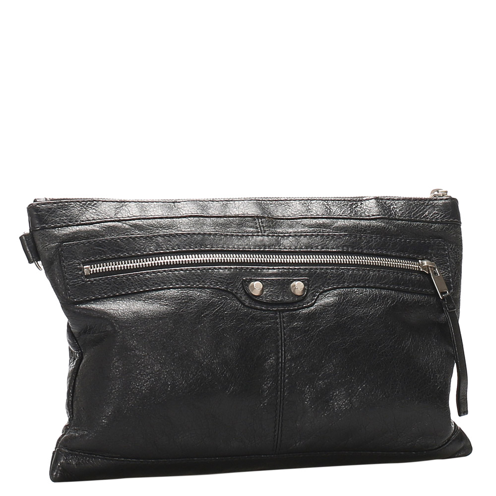 

Balenciaga Black Leather Motocross Oversized Clutch