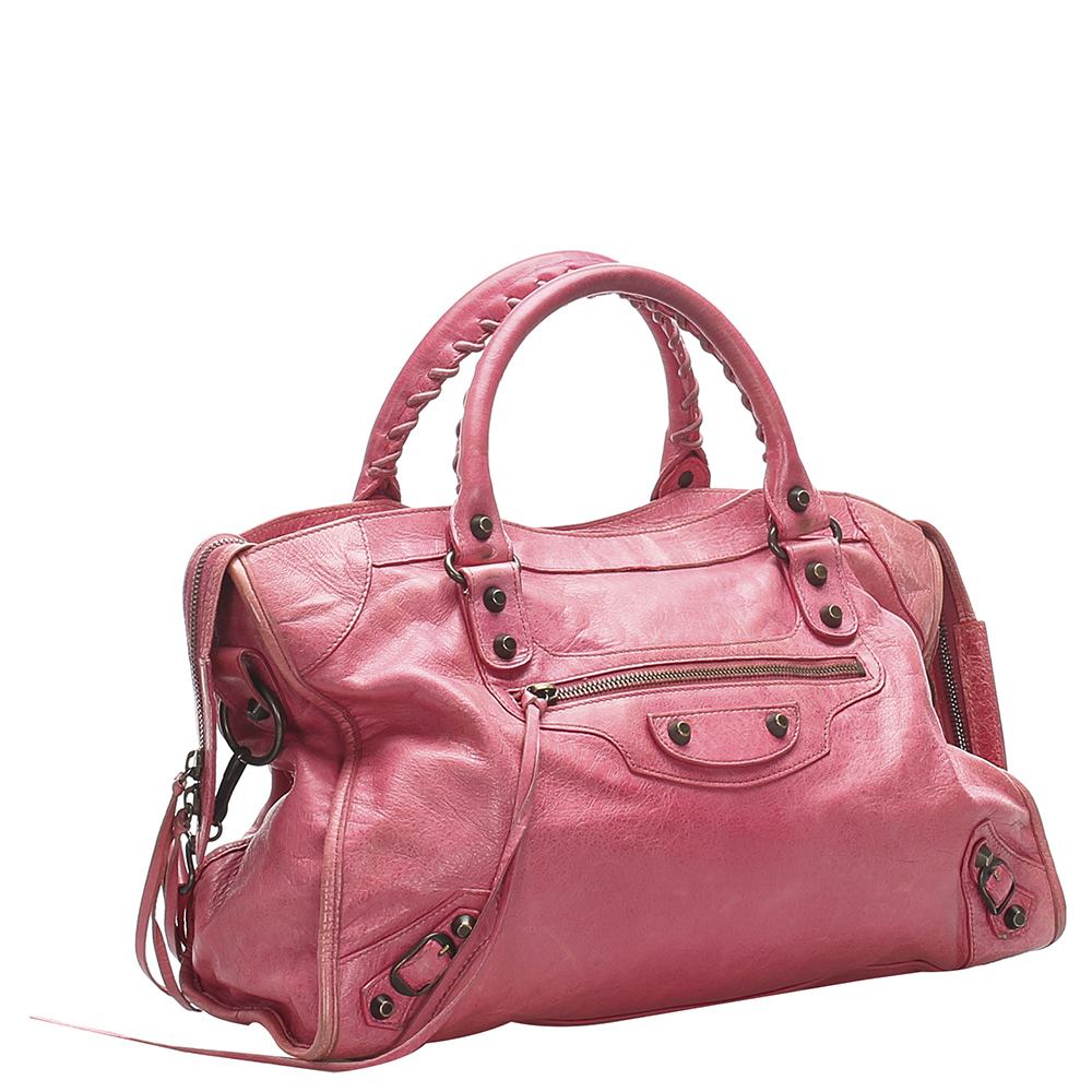

Balenciaga Pink Leather Motocross Classic City Satchel