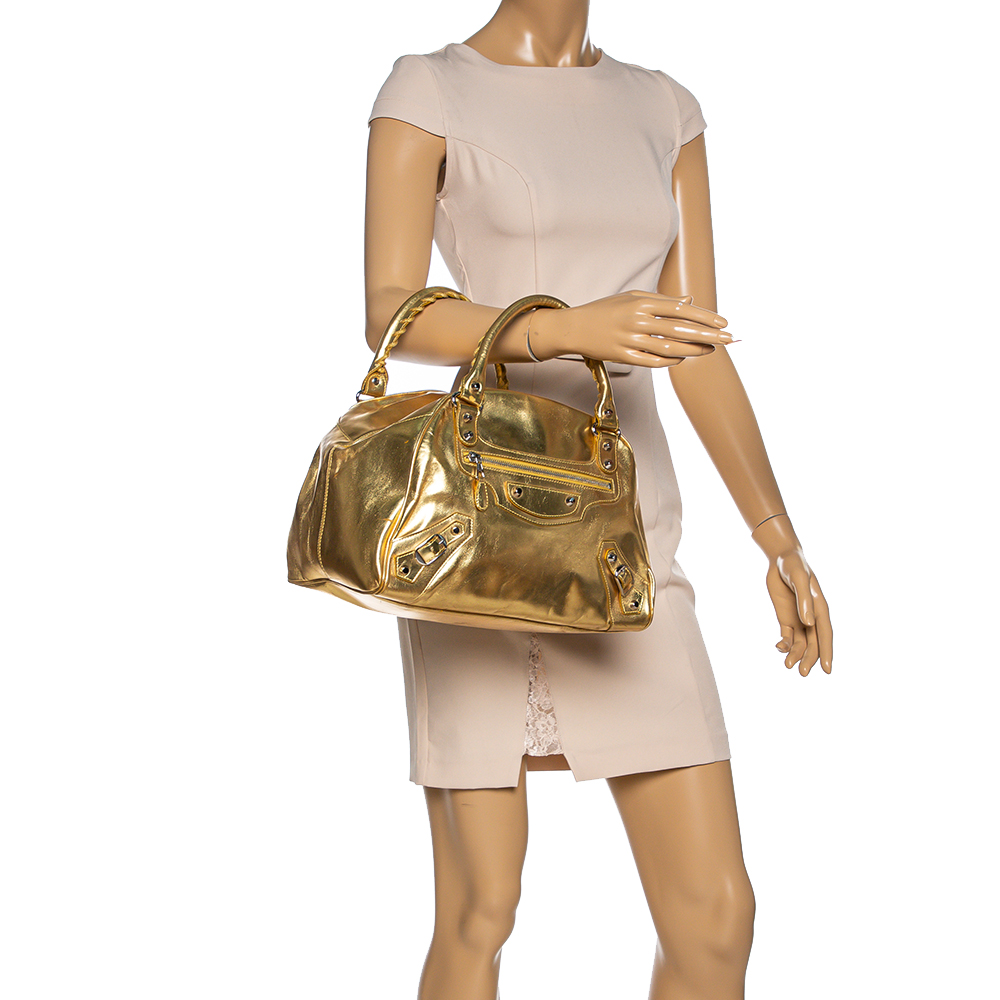 

Balenciaga Gold Patent Leather Bowler PM Bag