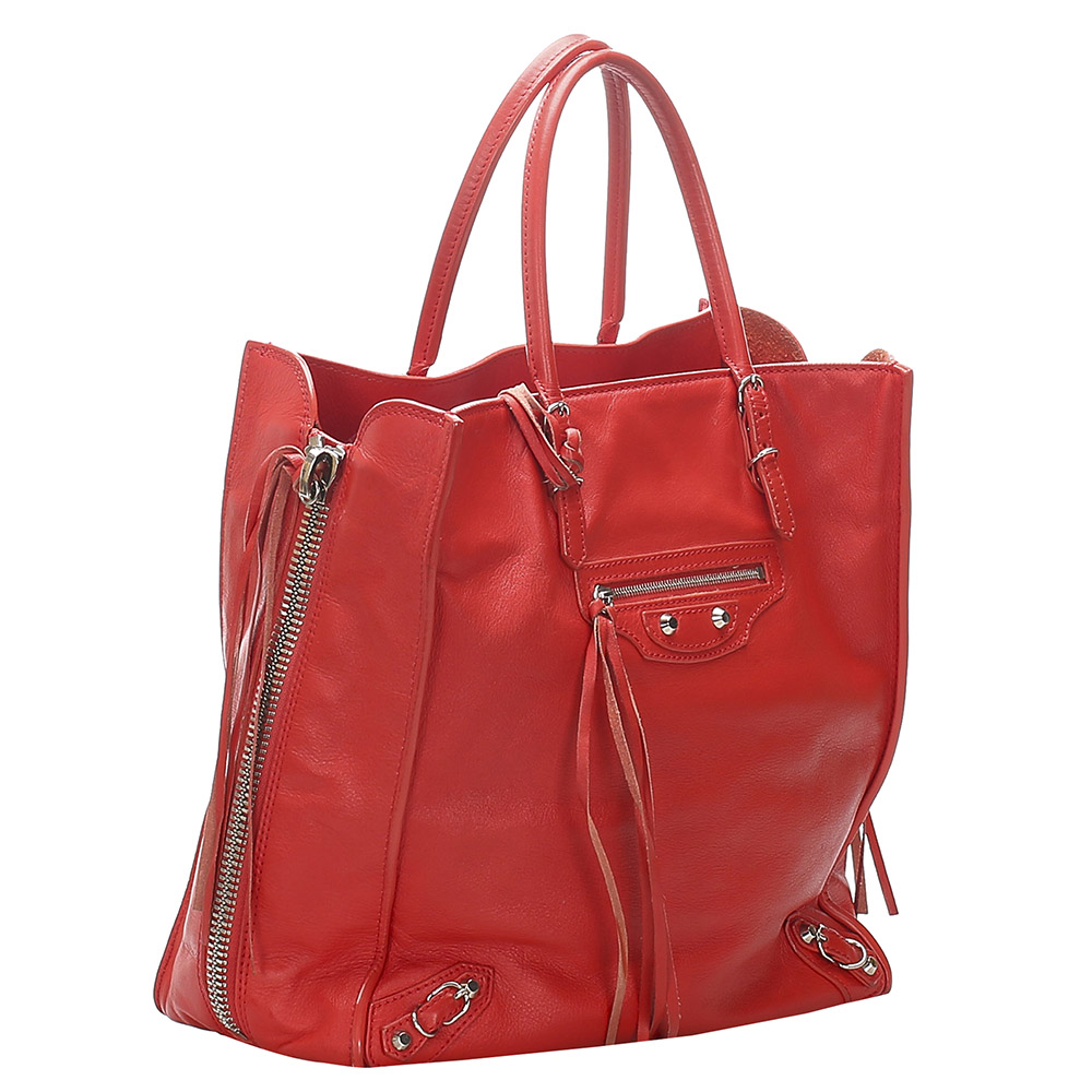 

Balenciaga Red Leather Papier A4 Tote Bag