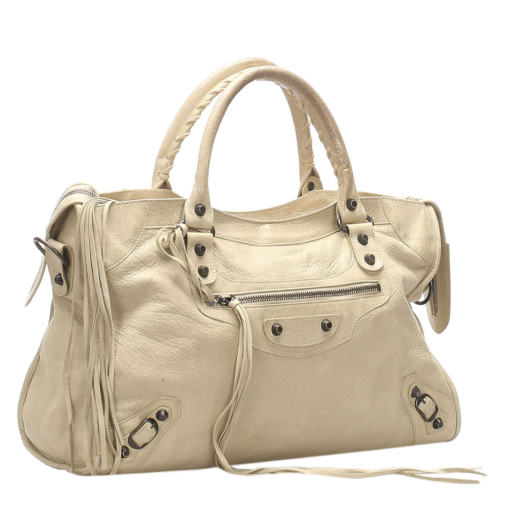 

Balenciaga White Leather Motocross Classic City Satchel