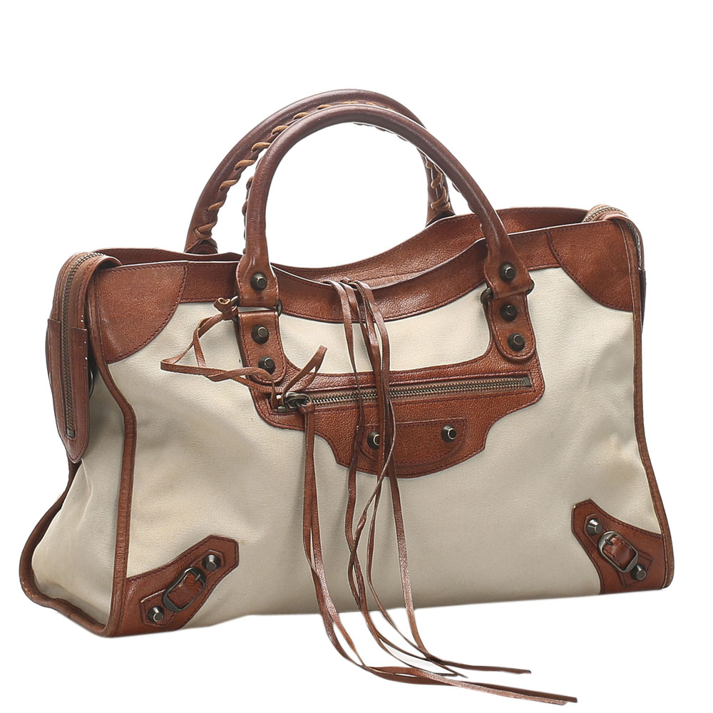 

Balenciaga Beige/Brown Canvas Motocross Classic City Tote Bag