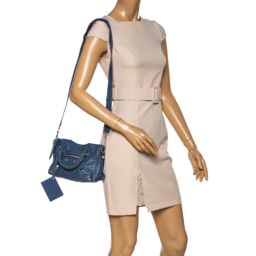 

Balenciaga Tempete Leather Mini Classic City Bag, Blue